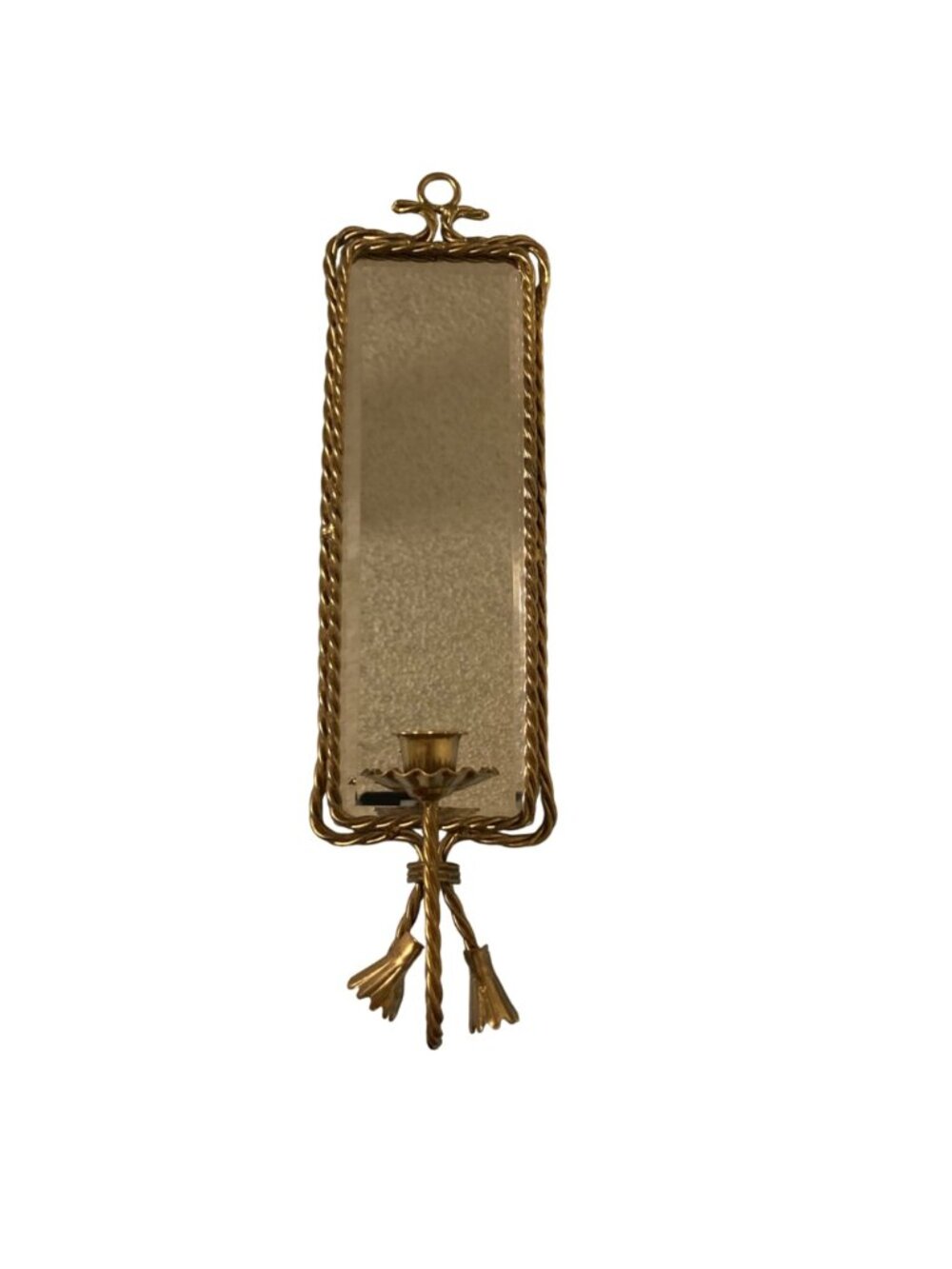 Vintage Hollywood Regency Gold Tone Twisted Rope Mirror Sconces Candle Holders - Picture 3 of 7